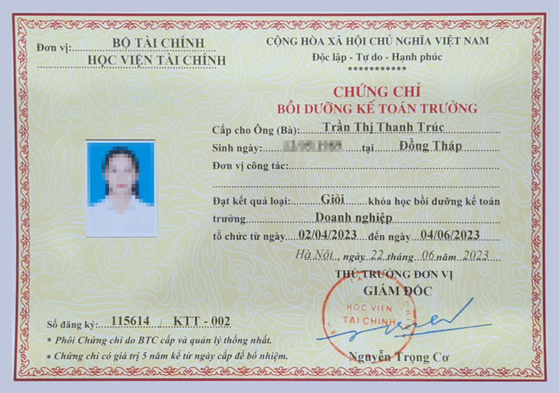 Chứng chỉ kế toán trưởng Học viện Tài chính học tại Bình Thuận